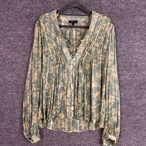RAG & BONE Sachi Floral Blouse Pleated Long Sleeve Blouse Size L